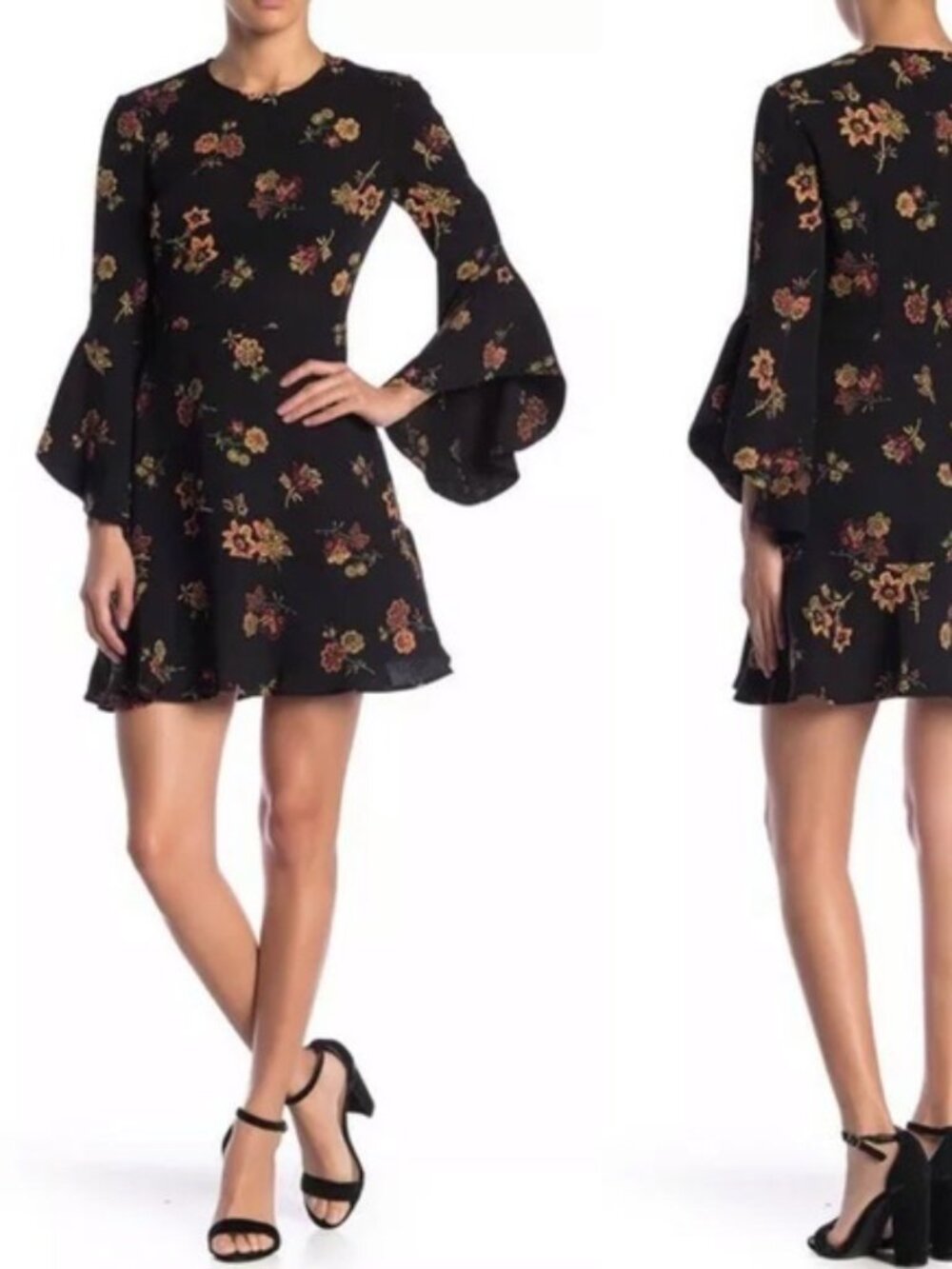 NWT A.L.C. Cassidy Silk Floral Bell Sleeve Dress